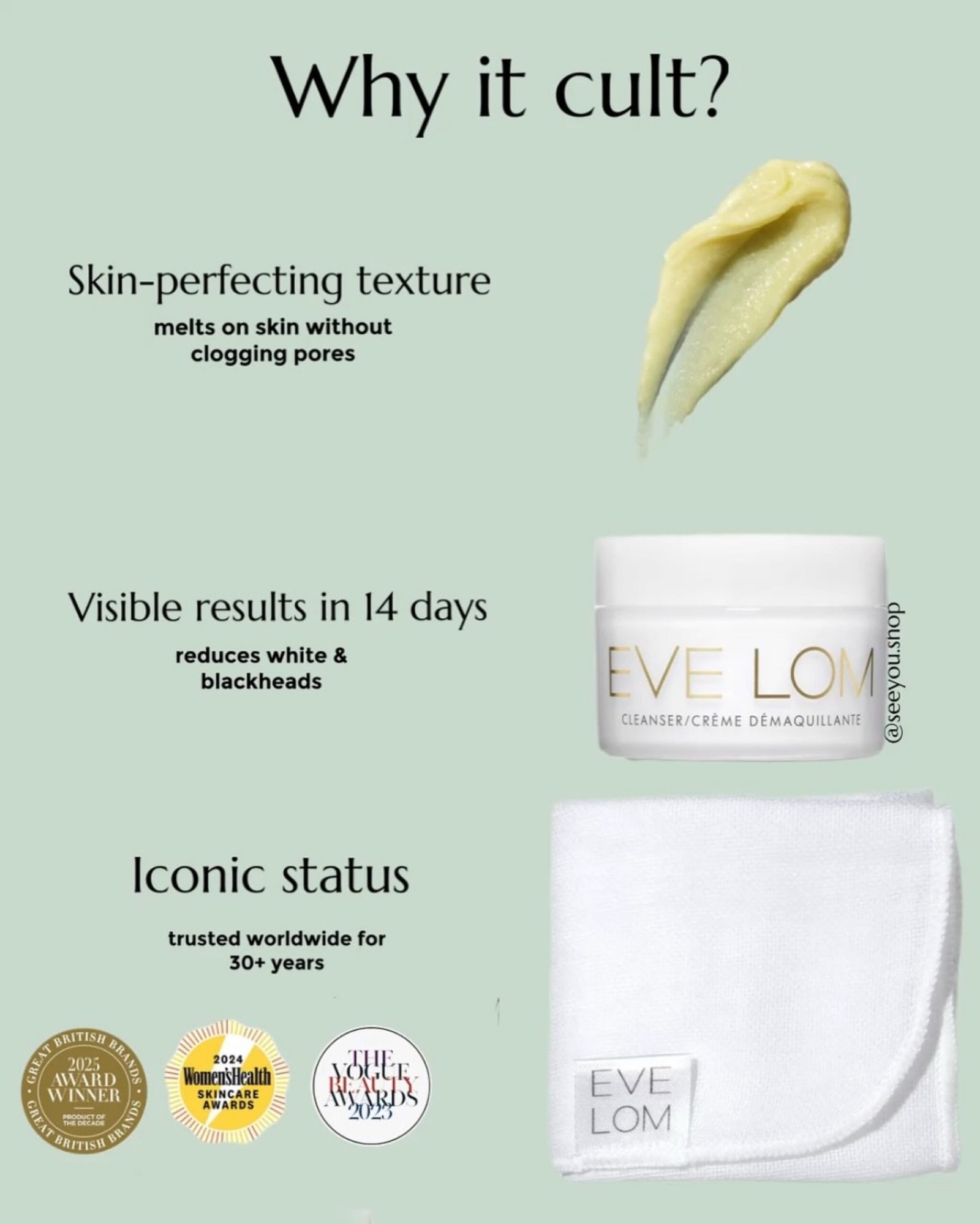 EVE LOM Cleanser with cotton cloth (unboxed), 30ml - Image 4