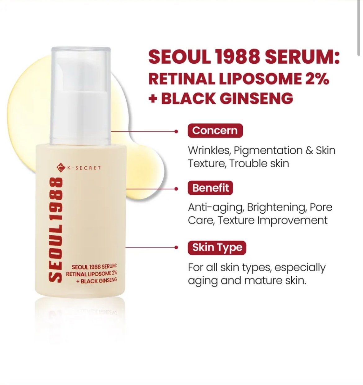 KSECRET SEOUL 1988 Serum: Retinal Liposome 2% + Black Ginseng